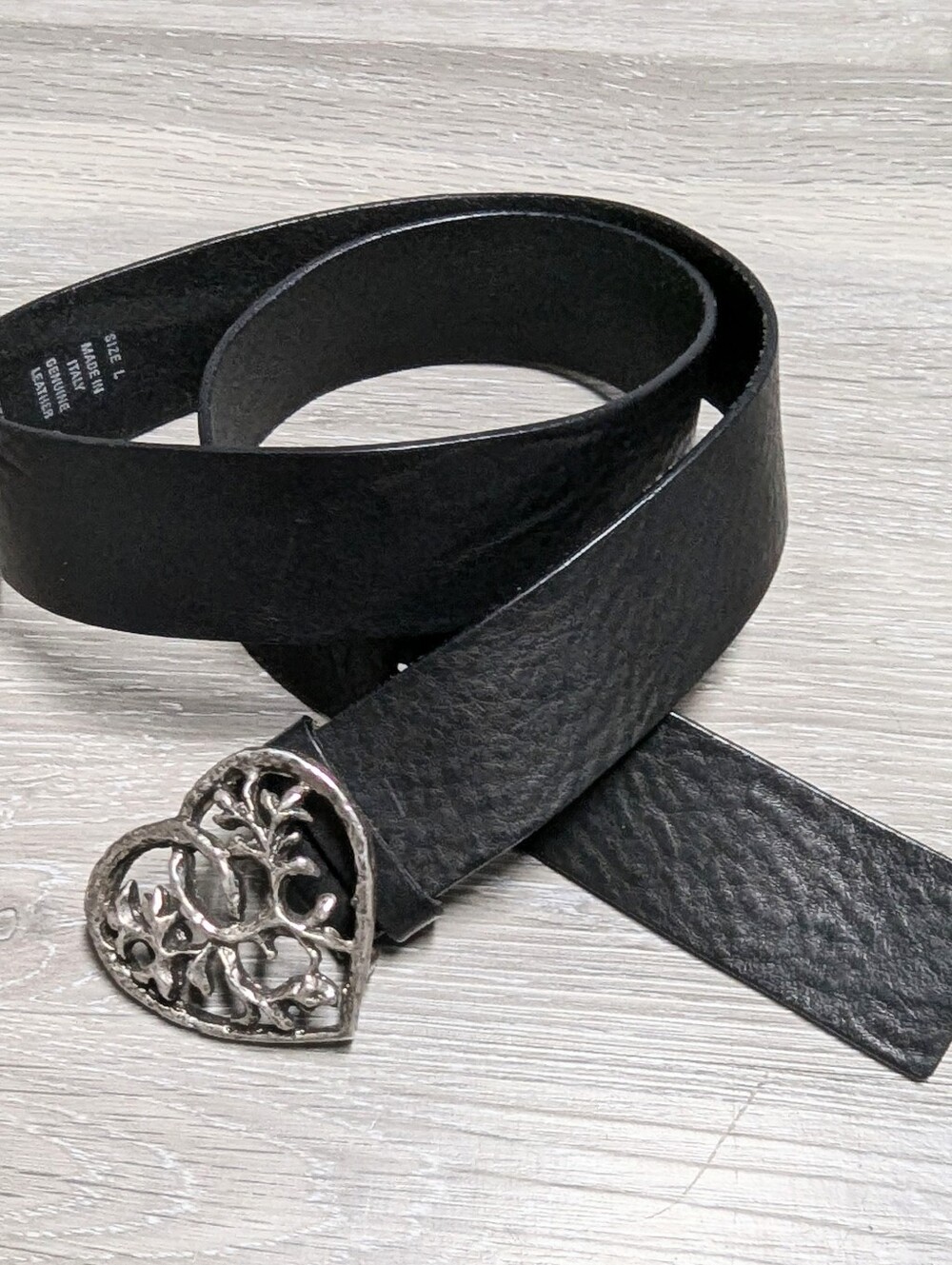 Garuglieri Leather Belt Metal Heart Buckle Made In Italy Size L